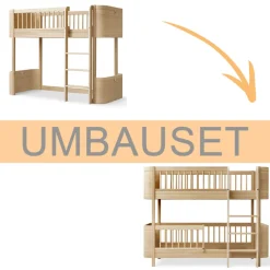 Oliver Furniture Umbauset Wood Mini+ halbhohes Hochbett zum halbhohen Etagenbett Eiche